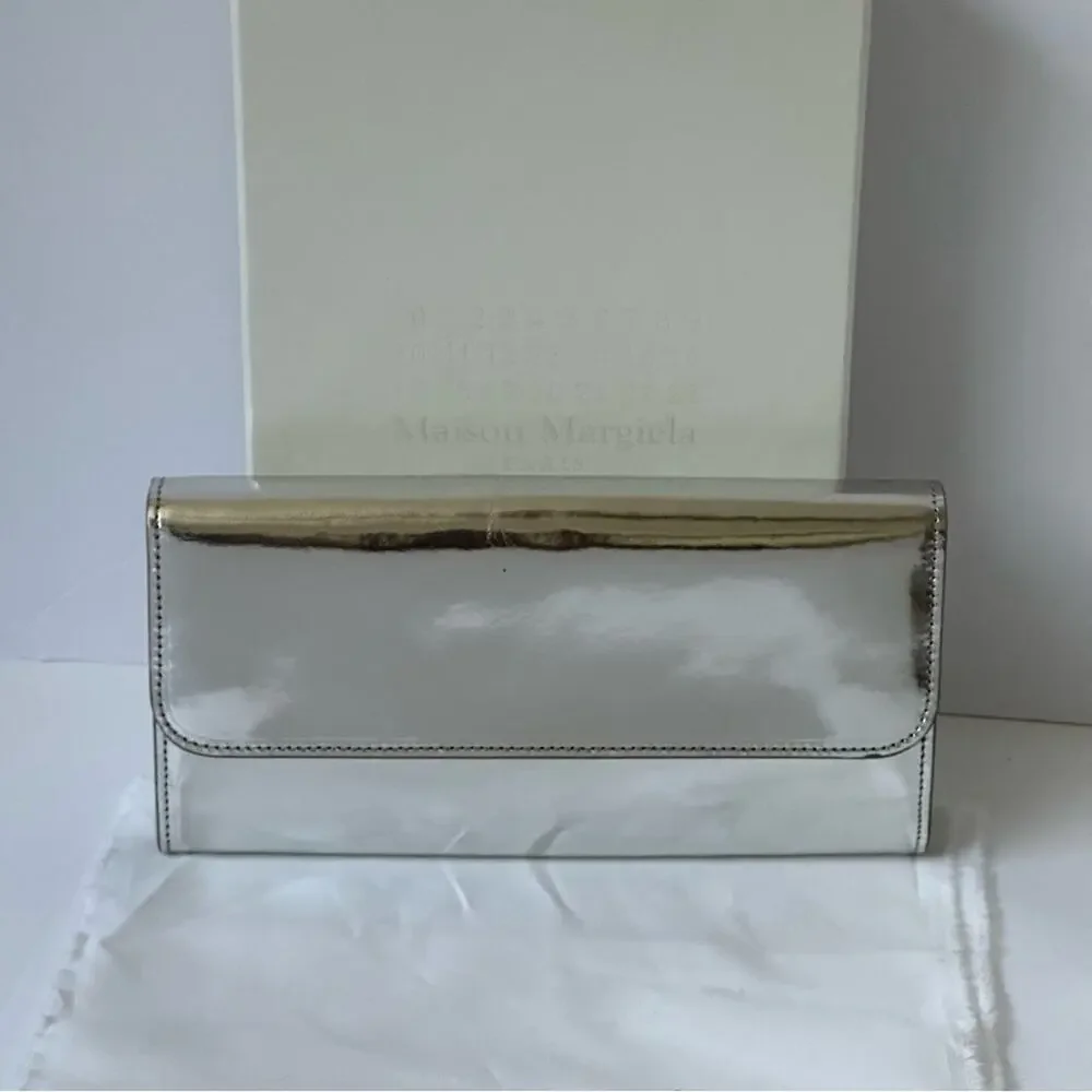 Maison Margiela MM11 SS17 Mirror Leather Four-Stitch Long Wallet Metallic Silver